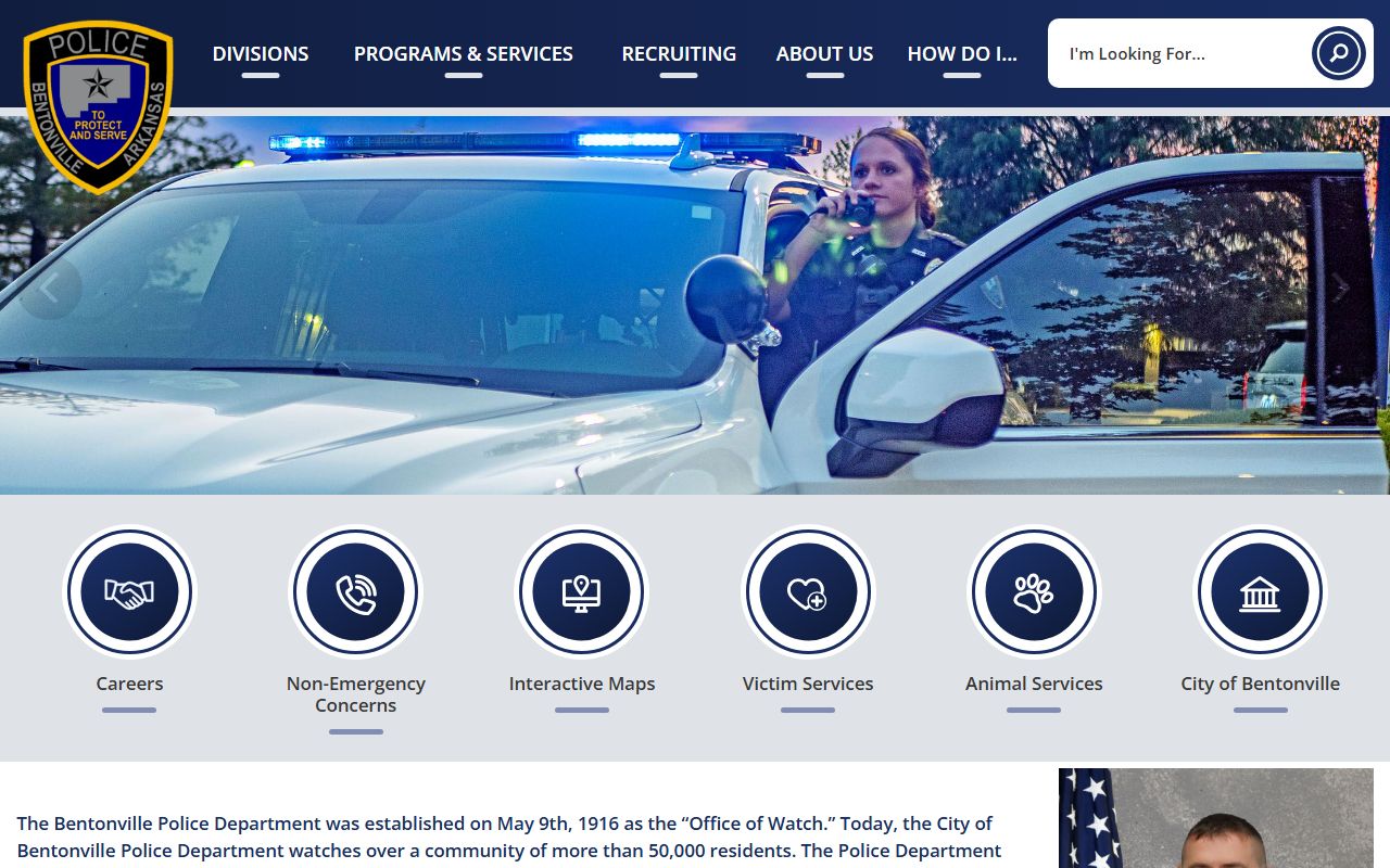 Bentonville Police Department page covering Bentonville recent bookings and records