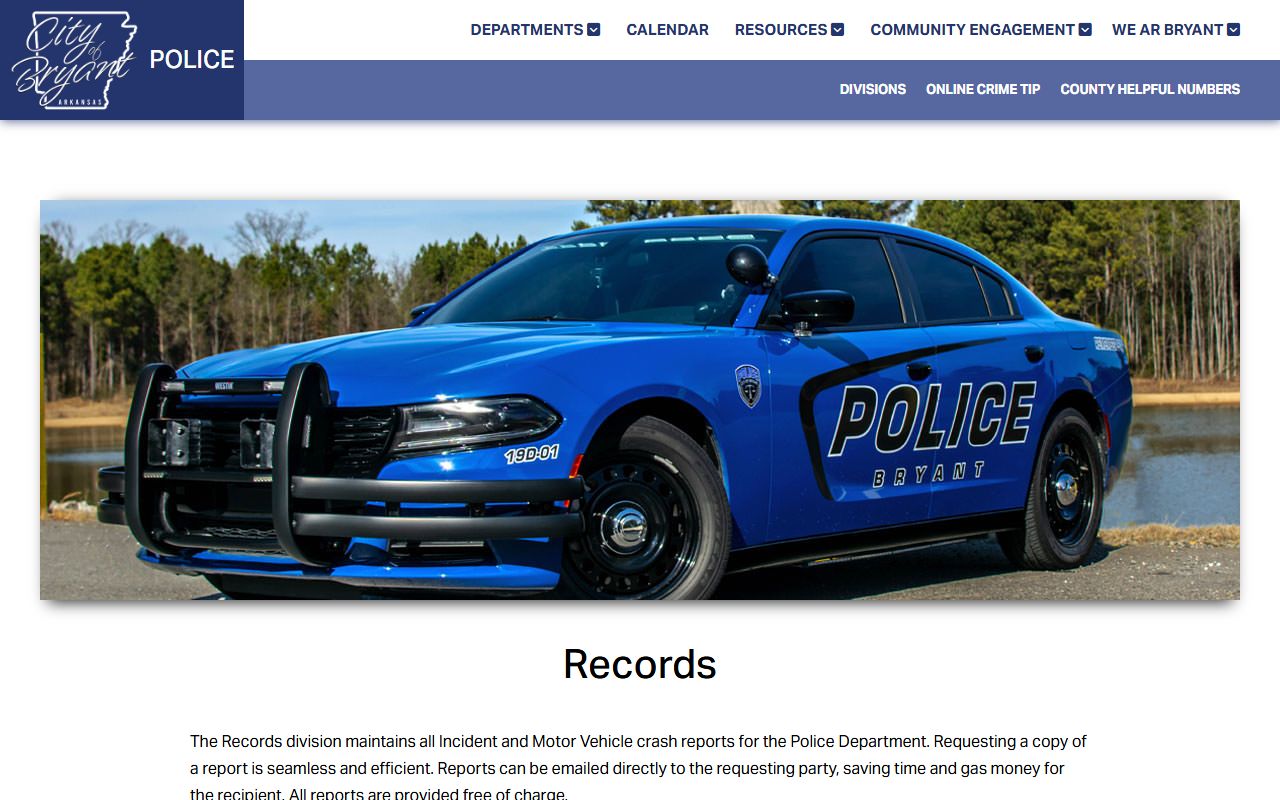 Bryant Police Department Records Division page for Bryant recent bookings
