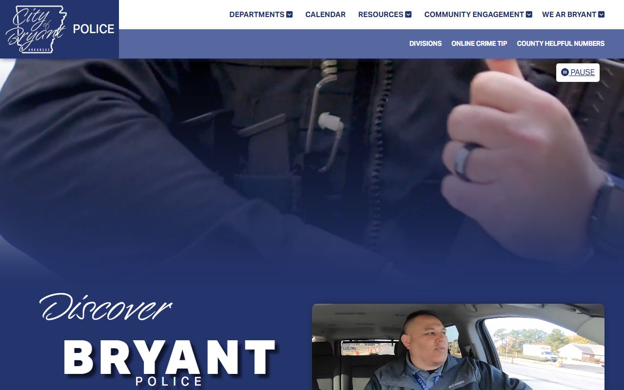 Bryant Police Department main page with Bryant recent bookings contacts
