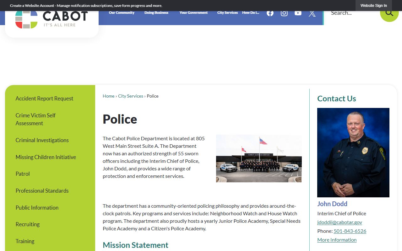 Cabot Police Department page for Cabot recent bookings records