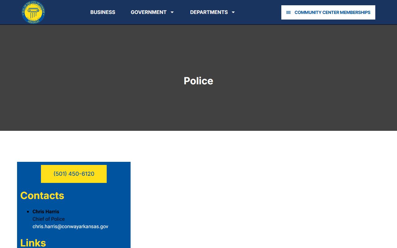 Conway Police Department page with Conway recent bookings info