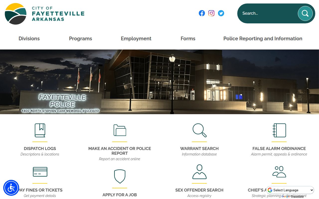Fayetteville Police Department page for Fayetteville recent bookings and records