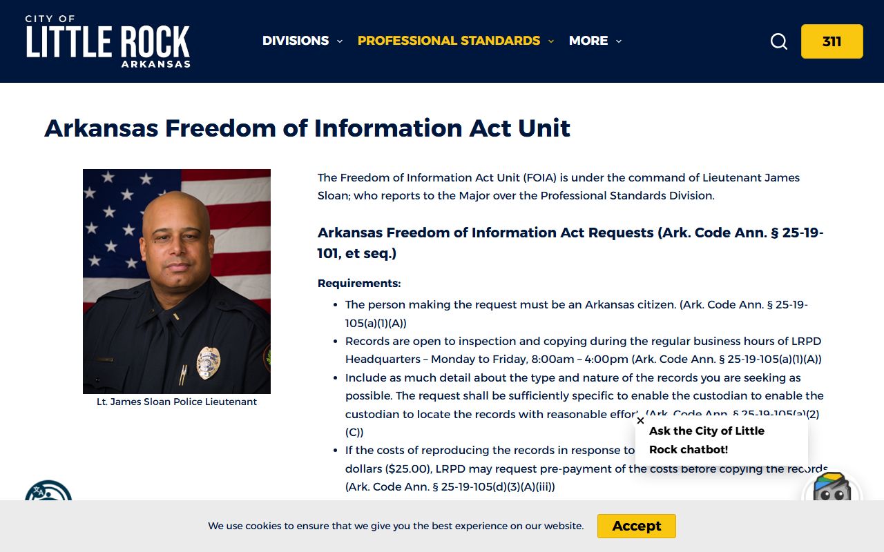 Little Rock Police Department FOIA page for Little Rock recent bookings records