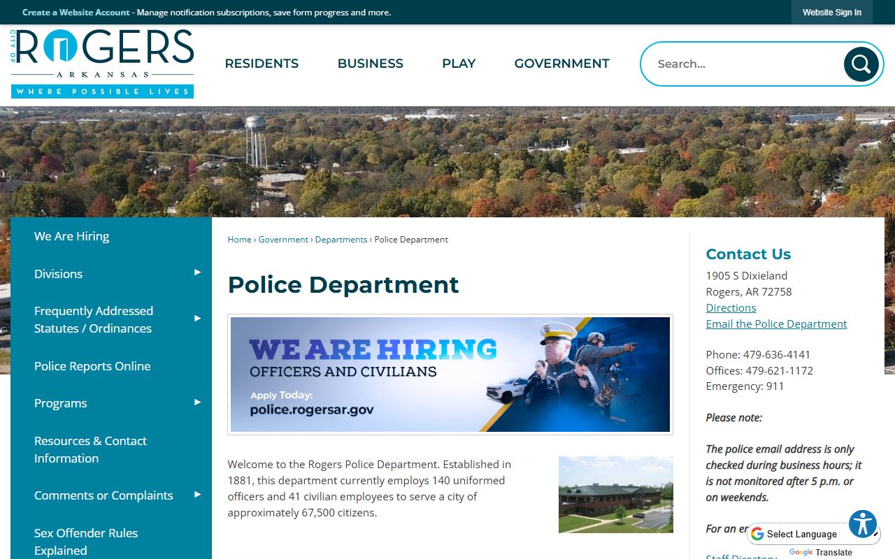 Rogers Police Department public page with Rogers recent bookings info