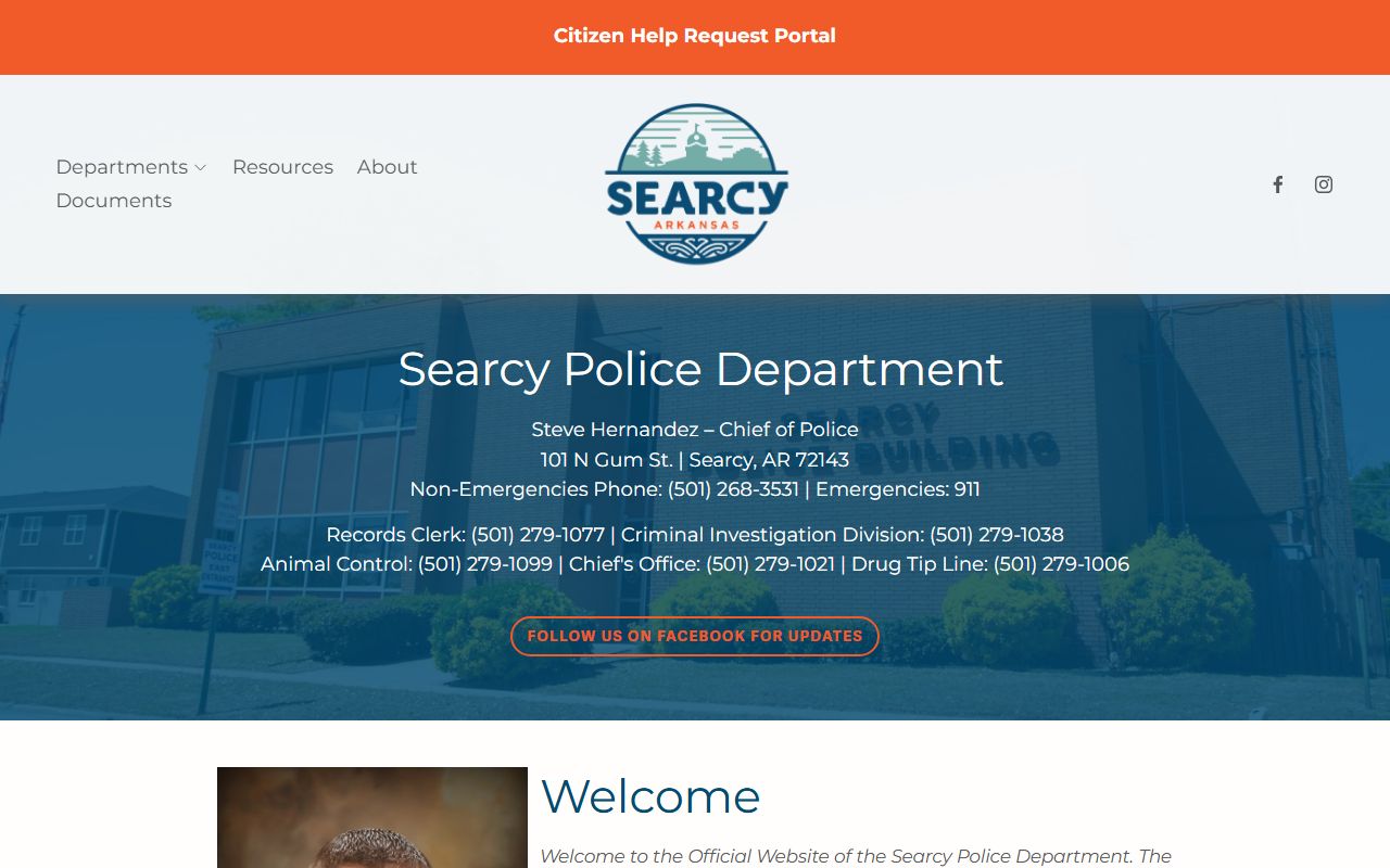Searcy Police Department page for Searcy recent bookings records