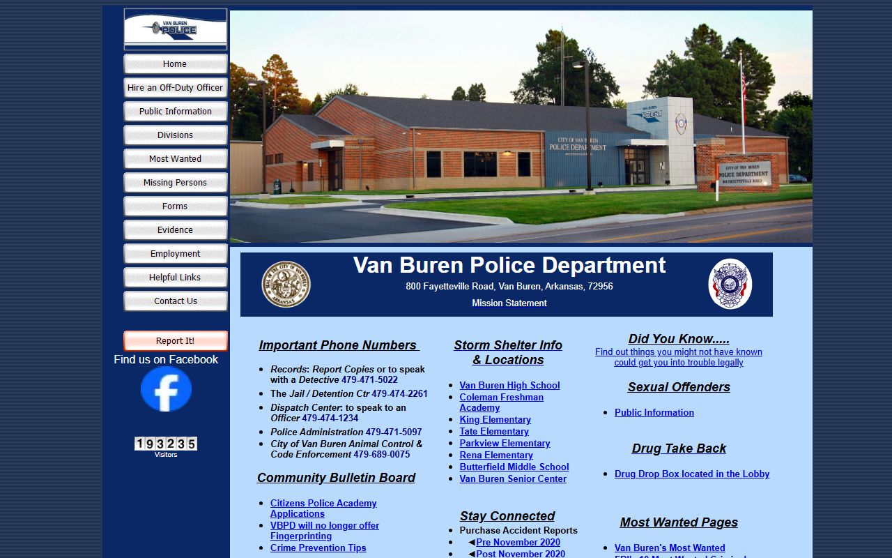 Van Buren Police Department resource page for Van Buren recent bookings