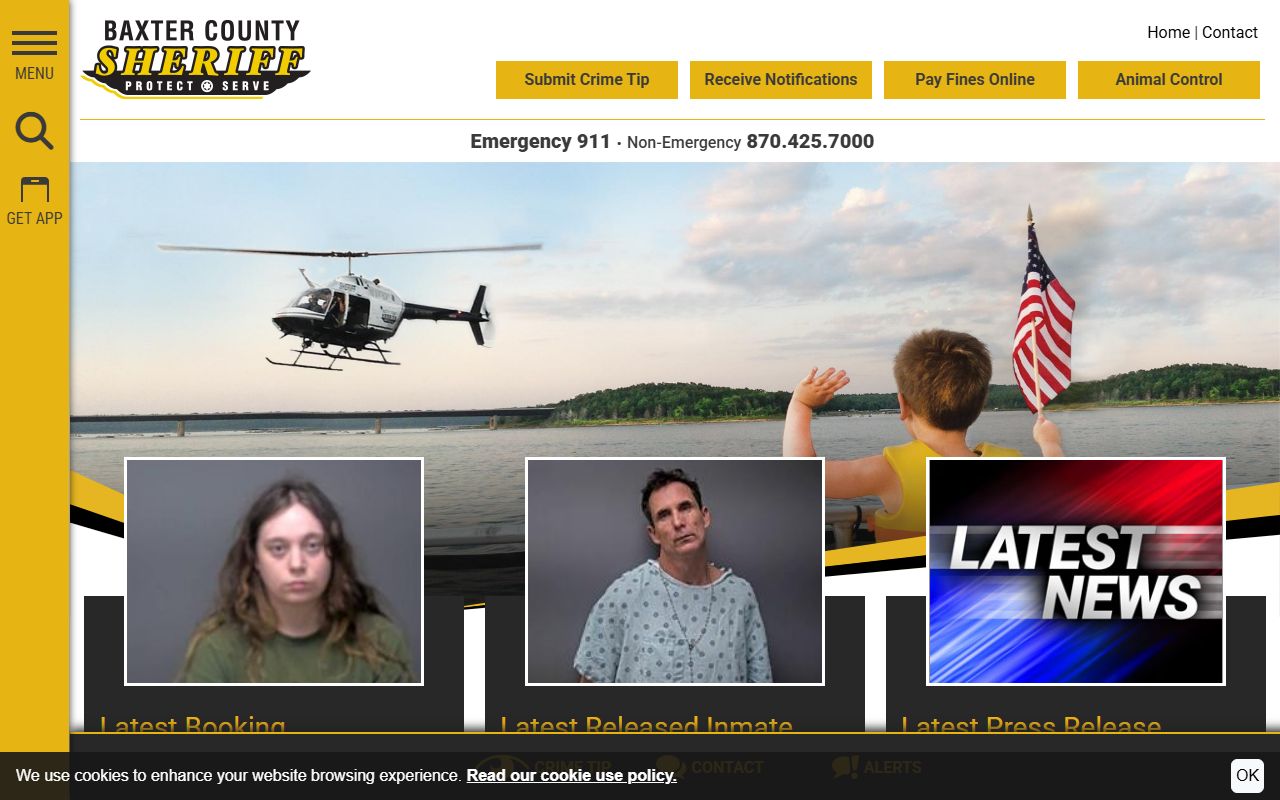 Baxter County Sheriff's Office homepage for recent bookings and inmate roster
