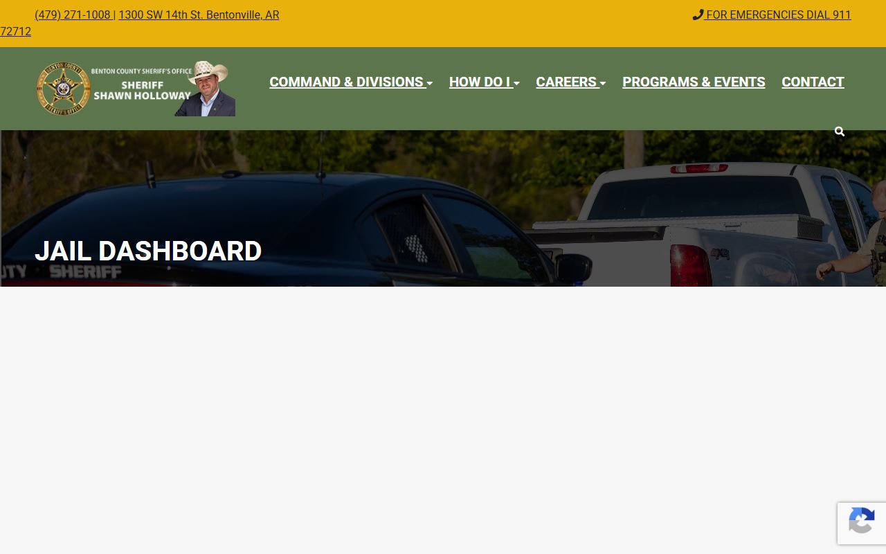 Benton County Jail Dashboard showing booking statistics and population data