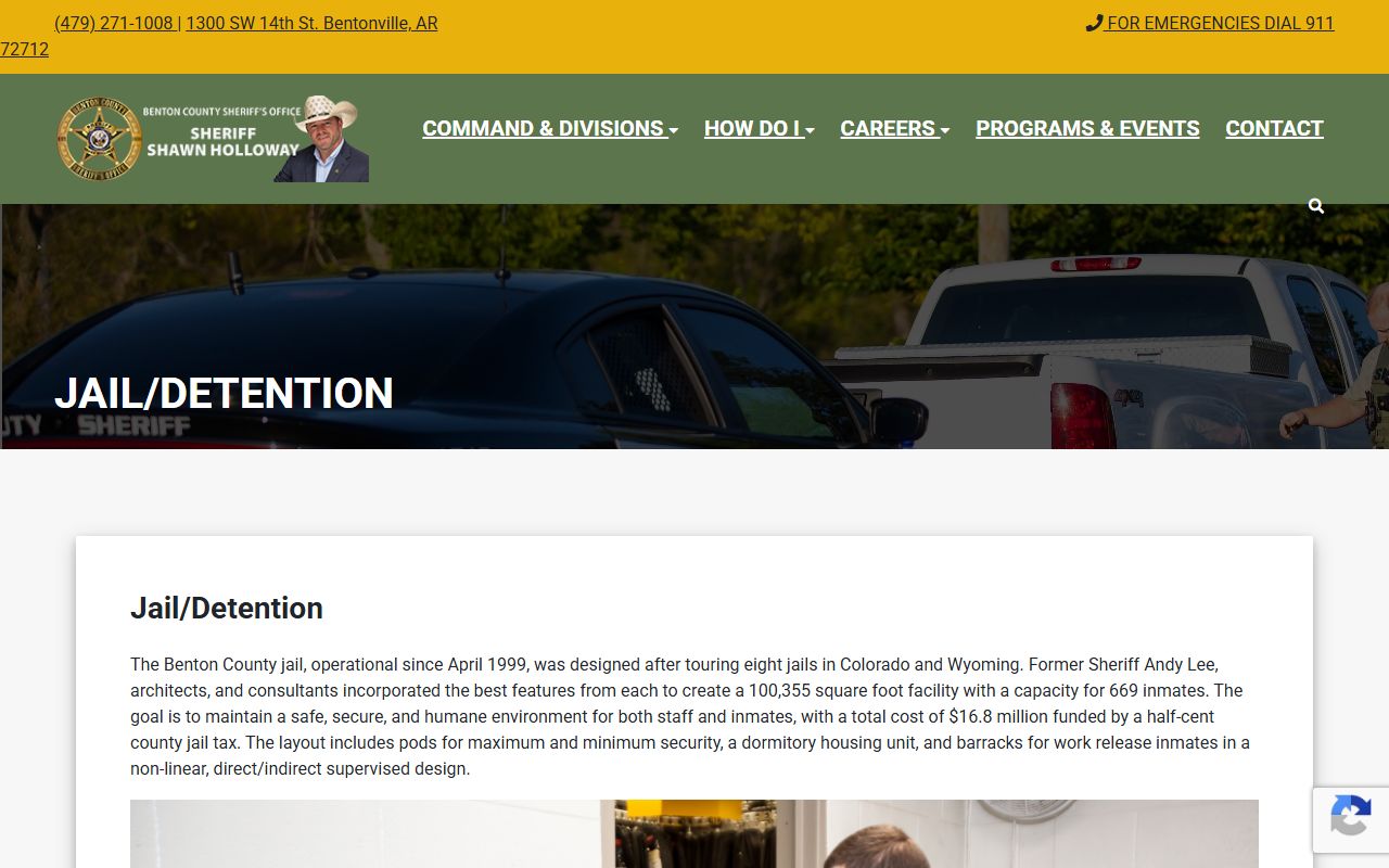 Benton County jail and detention page showing inmate booking information