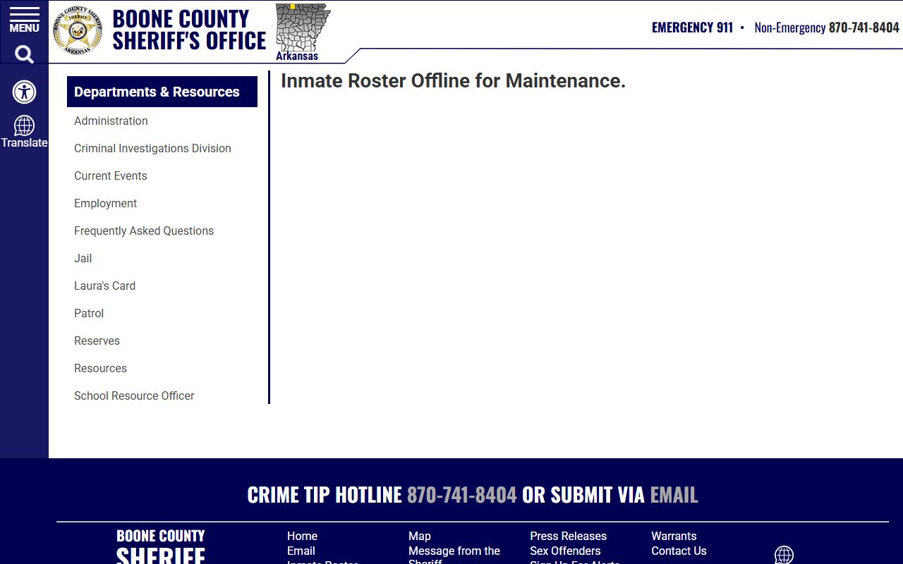 Boone County Sheriff recent bookings roster page