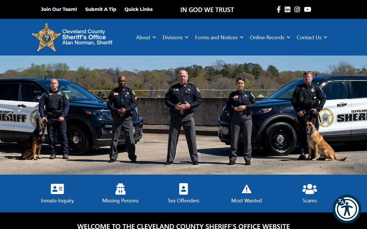 Cleveland County Sheriff's Office site showing recent bookings and jail roster