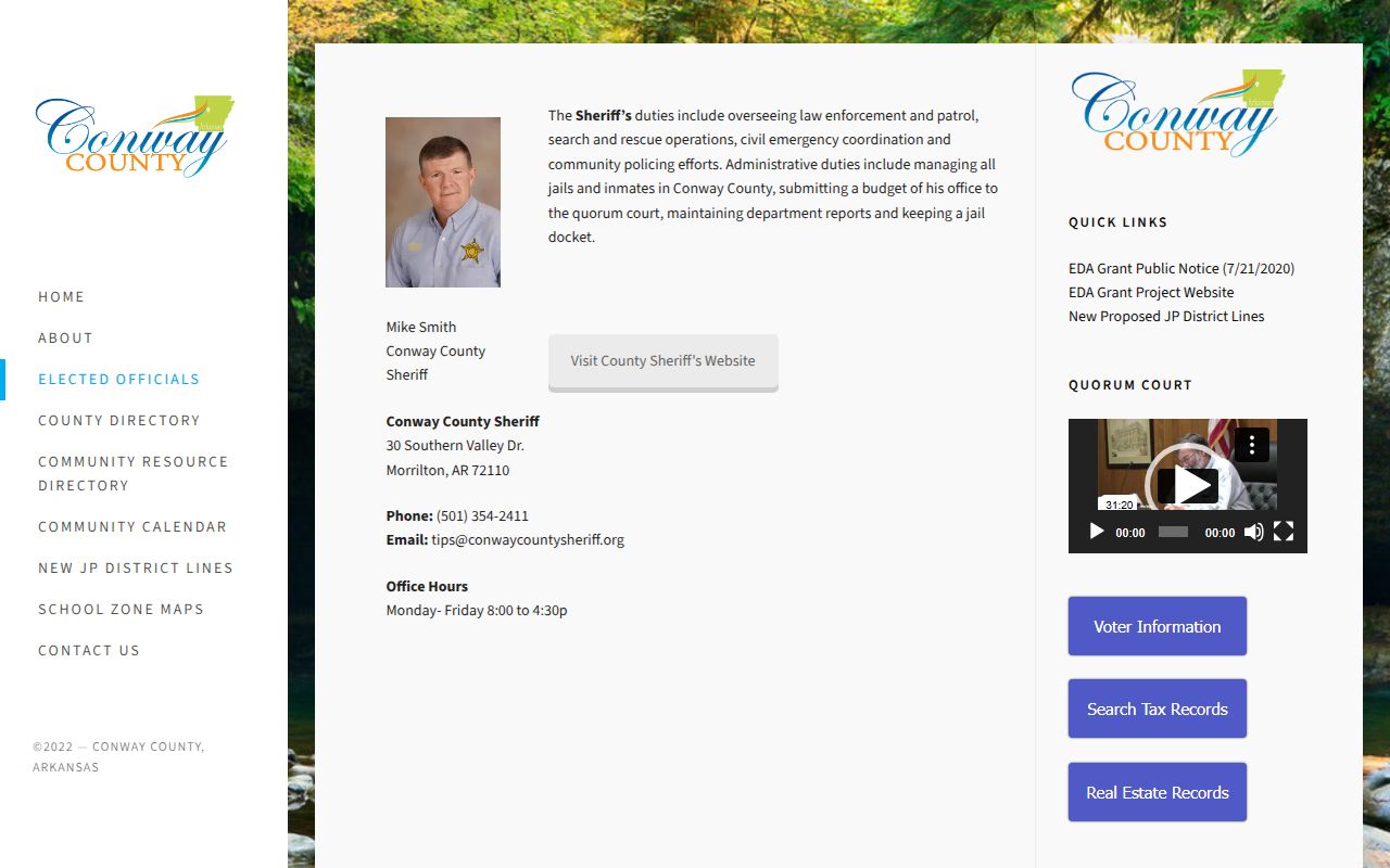 Conway County Sheriff's Office page with links to recent bookings and jail info