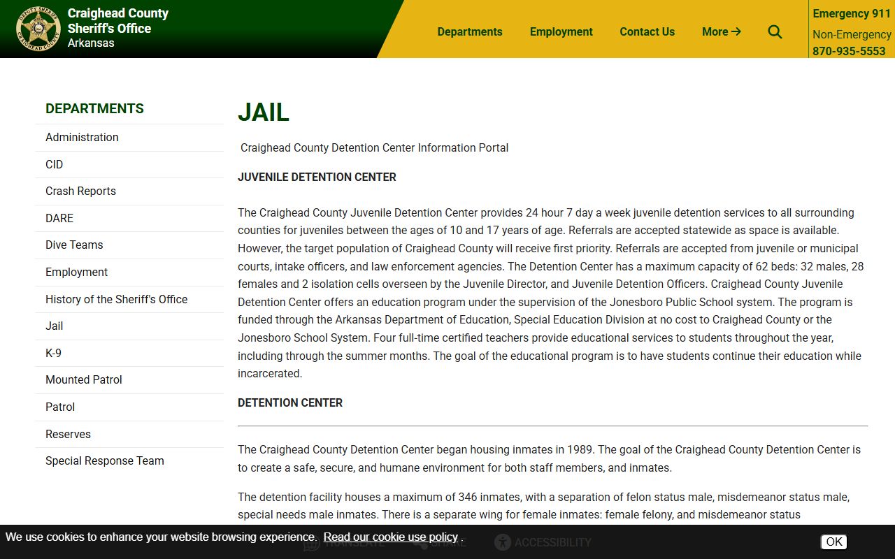 Craighead County jail and detention center page for recent bookings