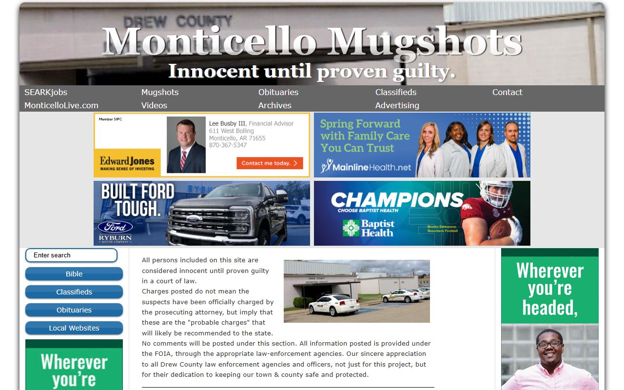 Monticello Live mugshots tied to Drew County recent bookings and jail intake