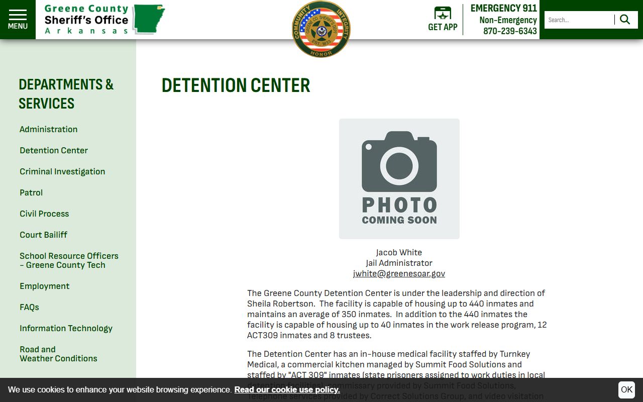 Greene County Detention Center services page tied to recent bookings