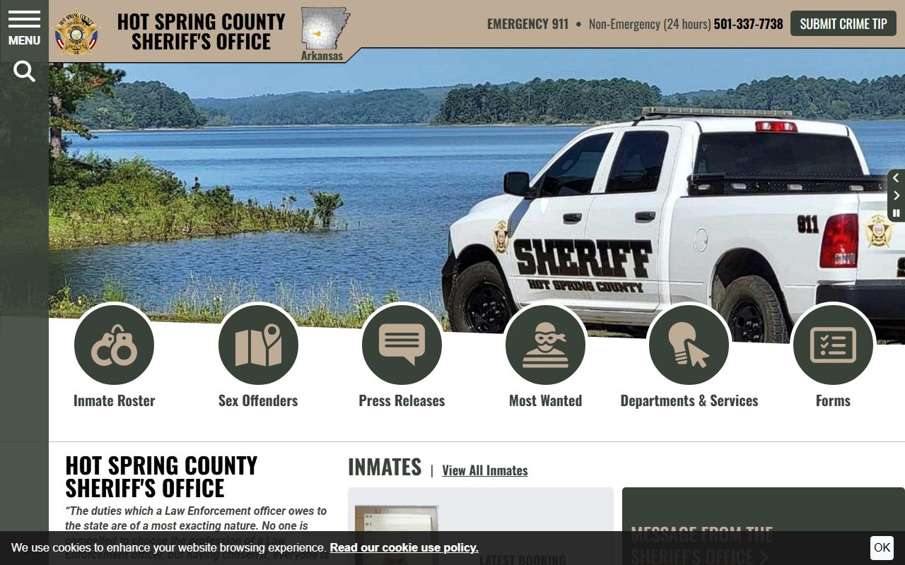 Hot Spring County Sheriff site with Hot Spring County recent bookings links