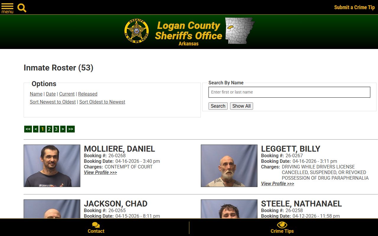 Logan County inmate search and recent bookings roster