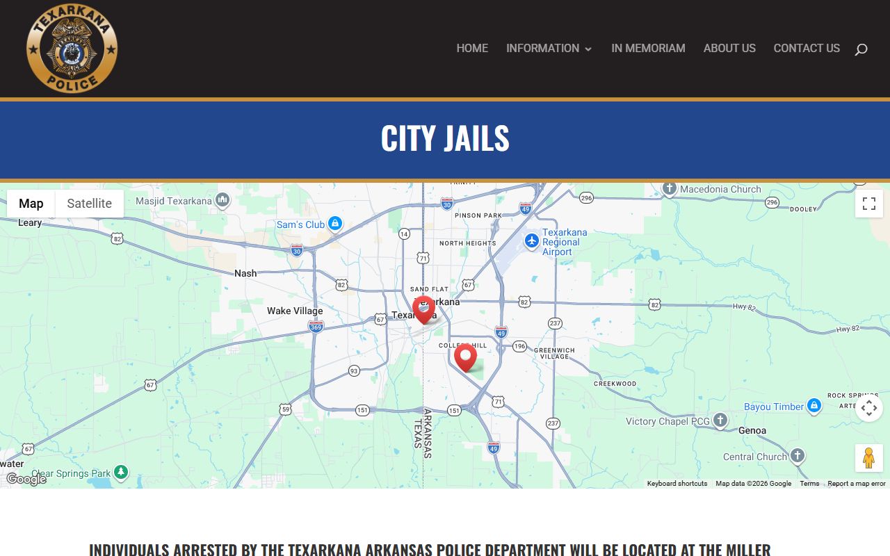 Texarkana Arkansas Police city jail page linked to Miller County recent bookings