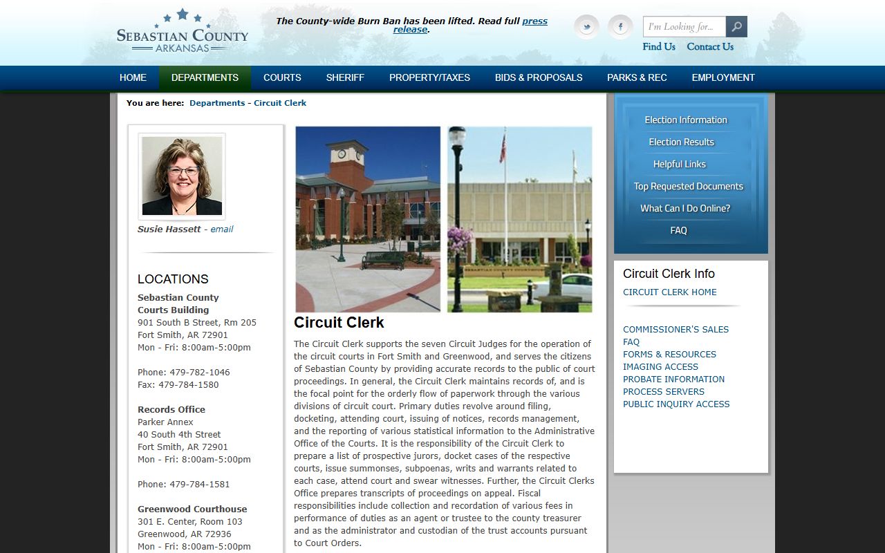 Sebastian County Circuit Clerk page for Fort Smith booking case files