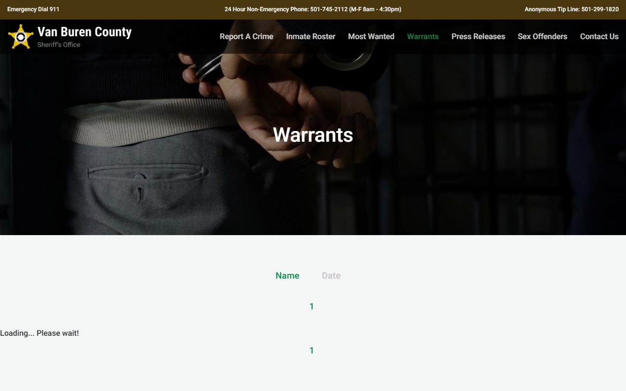 Van Buren County warrants page linked to recent bookings and arrest records