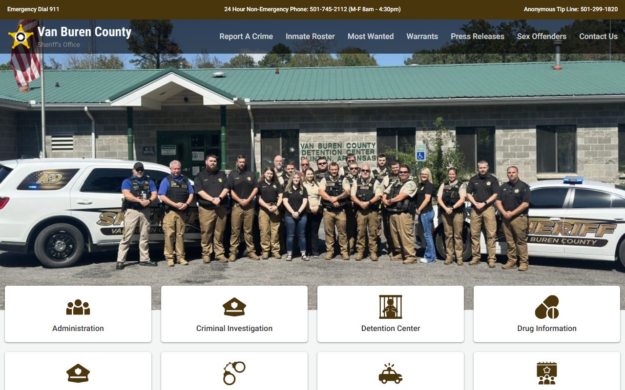 Van Buren County Sheriff's Office website with recent bookings and roster tools