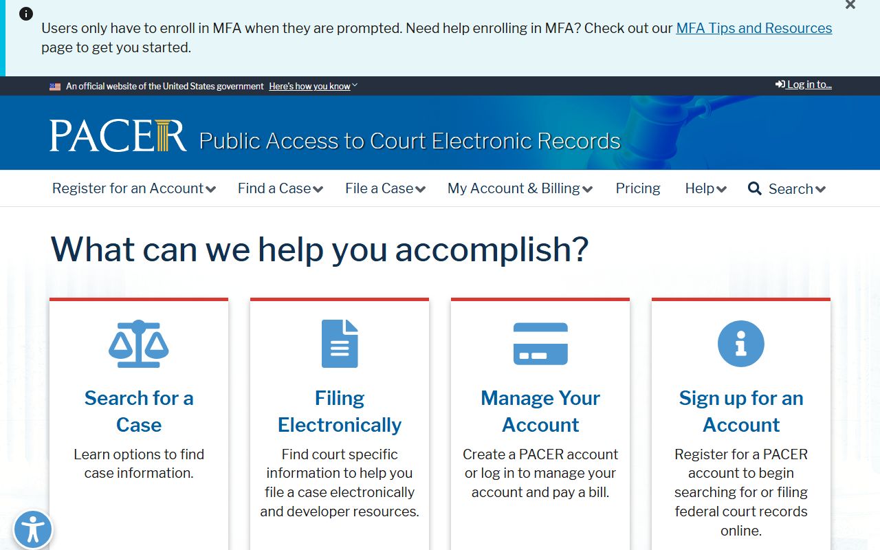 PACER federal court records search for Arkansas recent bookings and case filings